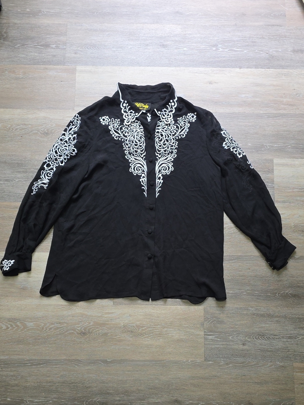 VNTG Womens Bob Mackie Wearable Art 100% Silk Embroidered Western Blouse Sz 1X - Picture 2 of 16